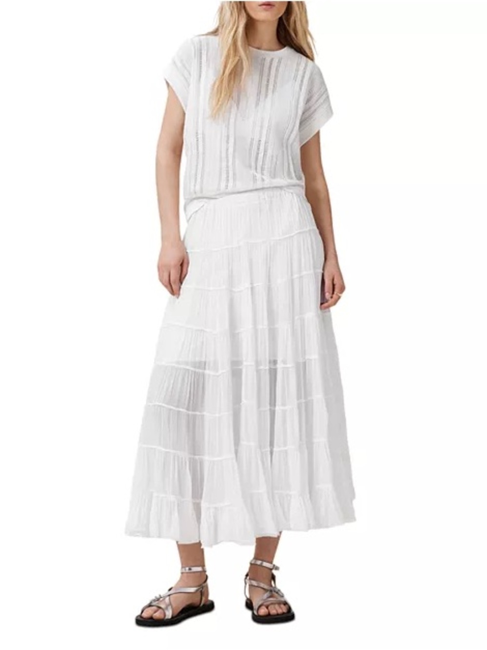 All Saints Eva Tiered Maxi Skirt Chalk White Size US 0 - Picture 9 of 13